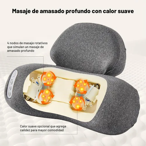 Vista 2 de 4D Kneading Shiatsu Neck and Shoulder Massager with Heat Cordless 2000mAh Rechargeable Memory Foam Massage Pillow, 4 Rotating Nodes, Low Noise, for