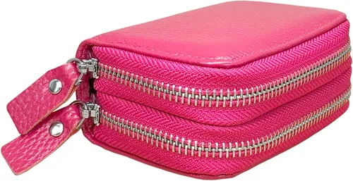 Vista 56 de Cartera de cuero para mujer, con doble tarjeta, tarjetero con cremallera, múltiples compartimentos, bloqueo RFID C-W-1, Rosado, Talla única