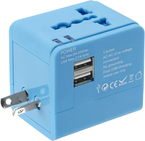 Vista 5 de Lewis N. Clark Global Adapter con cargador USB, Azul), EK150BLU