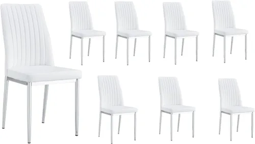Vista 34 de Juego de 4 sillas de comedor modernas, de piel sintética, con patas de metal, para comedor, oficina, sala de espera (juego de 4, color blanco)