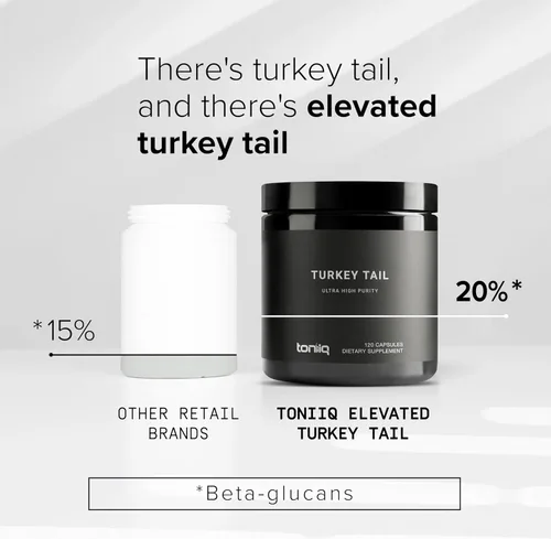 Vista 3 de Toniiq Cápsulas de hongos de cola de pavo - Ultra alta potencia con 20% de beta-glucanos - altamente concentradas - Probado en laboratorio