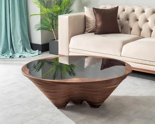 Vista 11 de by Papella Design, Mesas de centro de nogal natural Veener para sala de estar, mesa rústica, mesa de centro para sala, mesa central, mesa