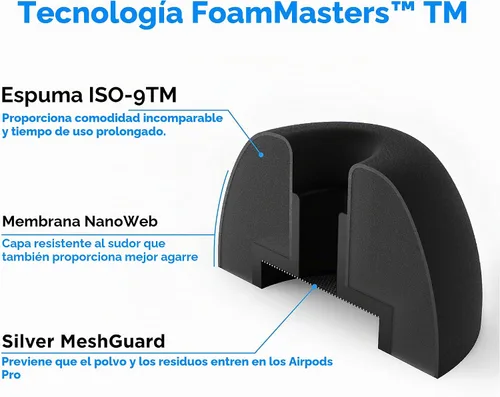 Vista 3 de Almohadillas de espuma viscoelástica Foam Masters para AirPods Pro 1ª y 2ª generación Cómodas Seguras Mejor cancelación de ruido Reemplazo