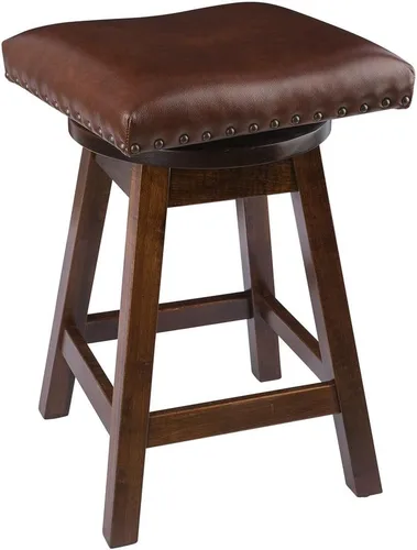 Vista 4 de Furniture Barn USA Taburete de bar urbano giratorio en madera de arce con asiento de cuero, ónix Tinte de ónix
