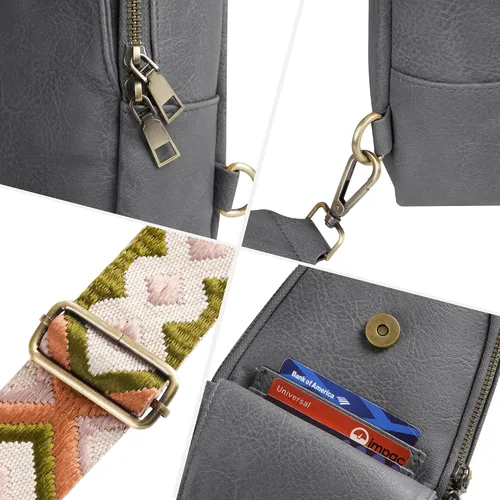 Vista 4 de KFXFENQ Bolso bandolera para mujer de piel sintética pequeño bolso bandolera multiusos para ciclismo para mujer Gris oscuro Casual