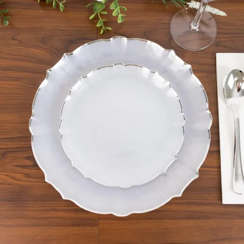 Vista 11 de Efavormart - Paquete de 10 platos de postre de plástico transparente con girasol con borde festoneado dorado, platos redondos desechables para Claro