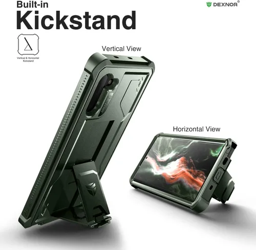 Vista 4 de Dexnor Funda para Samsung Galaxy Note 10, [Protector de pantalla y soporte integrados] Protección de grado militar pesado a prueba de golpes