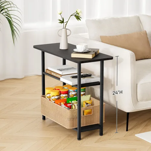Vista 4 de SLEEPING LAMB Mesa auxiliar para sala de estar, mesa auxiliar de 3 niveles para espacio pequeño con amplia mesa de almacenamiento, mesita de noche
