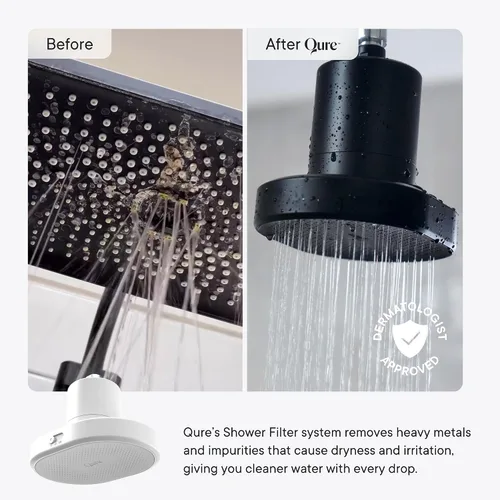 Vista 8 de Qure Cabezal de filtro de ducha para agua dura, cabello, piel y uñas más saludables, reduce el 99% de cloro, cabezal de ducha de alta presión