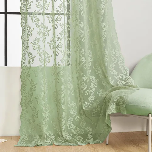 Vista 34 de Cortinas de encaje floral victoriano transparentes - 45 pulgadas de largo, 2 paneles, bolsillo para barra de cocina estilo cafetería, filtro de luz