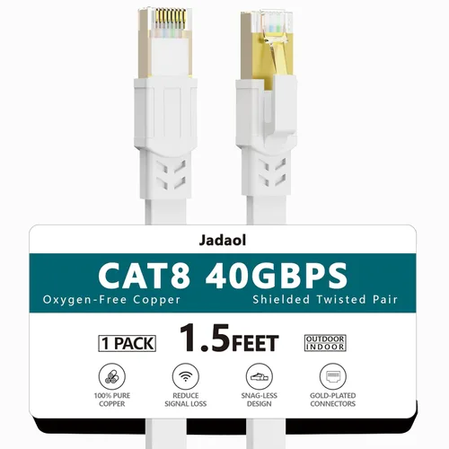 Vista 30 de Jadaol Cable Ethernet Cat8 1.5 pies 40Gbps 2000MHz Cable LAN S/FTP plano