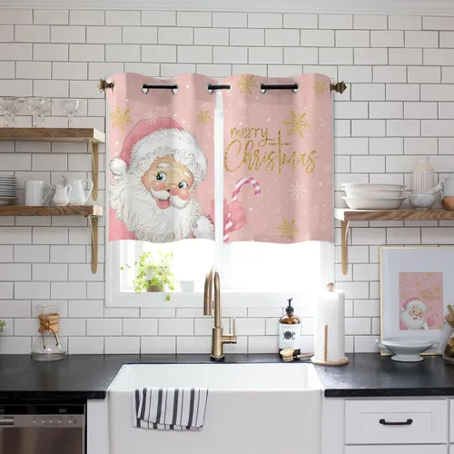 Vista 9 de Libaoge Cortinas de Navidad para cocina, dormitorio, juego de 2 paneles, diseño de muñeco de nieve de Navidad, cortinas de invierno con copos