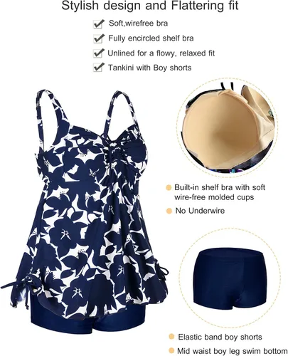 Vista 5 de Septangle - Trajes de baño tankini de talla extragrande para mujer de dos piezas con estampado de cachemira