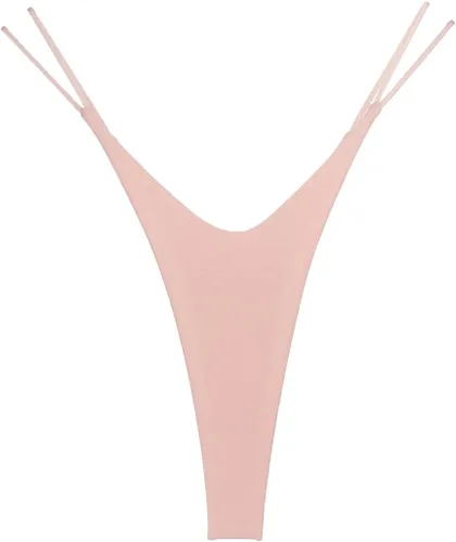 Vista 10 de Tangas de algodón G String para mujer, sexy, sin costuras, de cintura baja, ropa interior suave con abertura alta Albaricoque/Negro/Rosa/Blanco