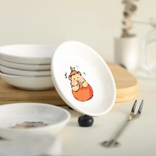 Vista 7 de SOCOSY Platos de cerámica súper lindos con animales de dibujos animados, platos de condimentos, pequeños tazones para alimentación de gatos, perros