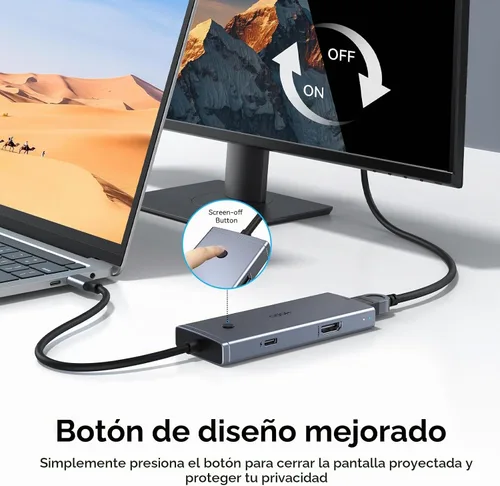 Vista 4 de HODO Docking Station to Dual HDMI Monitors USB C to Dual HDMI Adapter 4K Gris