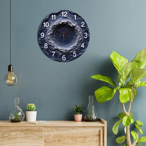 Vista 2 de Meteor Crater Texture Wooden Wall Clock with Distressed White Numerals 25x25cm