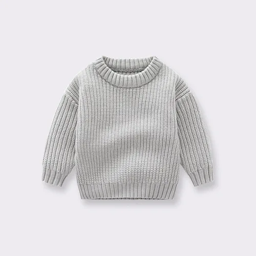 Vista 3 de TBUIALL Suéter de manga larga para bebé y niña, cuello redondo, suéter de punto sólido, ropa de invierno, tops para bebés, ropa suave
