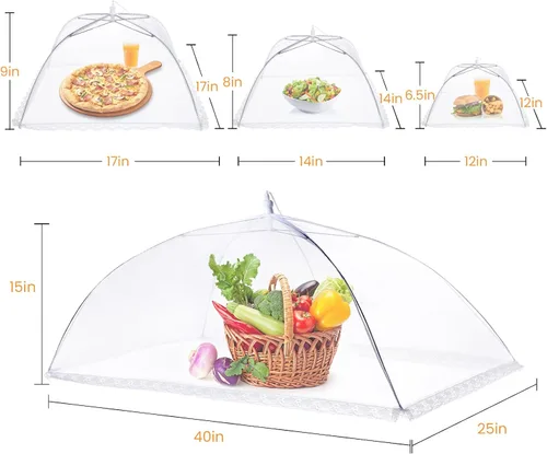 Vista 3 de Cubiertas de Alimentos para Exteriores - 1 Extra Grande (40 x 25 pulgadas) y 4 Grandes (17 x 17 pulgadas) Carpas de Comida/Cubiertas de Alimentos