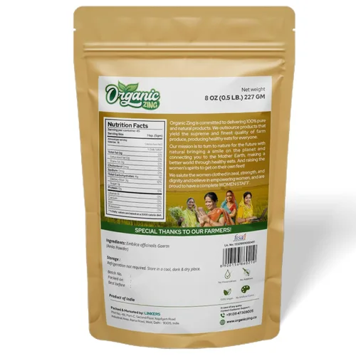 Vista 2 de Organic Zing Amla Powder - 227 g / 8 oz - Grado alimenticio - Polvo puro de grosella espinosa india para nutrición diaria y uso culinario
