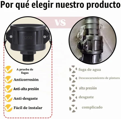 Vista 4 de Accesorios para Contenedores IBC Tote de 275-330 Galones, Adaptador de Drenaje de Tanque con Cierre de Leva de 2 Pulgadas x Rosca Macho de Manguera