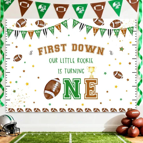 Vista 8 de AIBIIN Fondo de fútbol de 7 x 5 pies con temática de fútbol para el primer cumpleaños de niño, decoraciones de fiesta de cumpleaños con texto