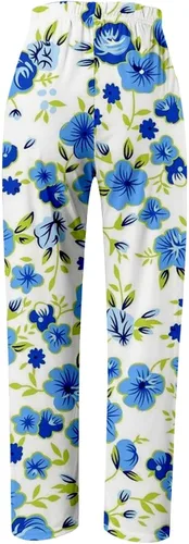 Vista 3 de Lroplie Pantalones casuales para mujer, modernos y ligeros, de cintura alta, casuales, cintura elástica, pierna ancha, con bolsillos