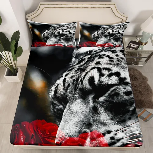Vista 19 de Erosebridal Juego de cama de caballo para niñas, niños y parejas, sábana bajera ajustable de caballos blancos y negros, tamaño individual, diseño
