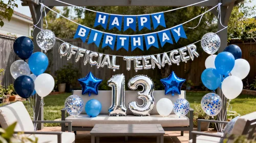 Vista 8 de Decoraciones oficiales de cumpleaños número 13 para adolescentes, globos de papel de aluminio con estrella del número 13, globos de confeti