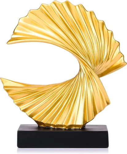 Vista 8 de Escultura de onda de oro azul, detalles modernos de olas oceánicas, estatua de arte de resina para estante, mesa de café, soporte de TV, adornos