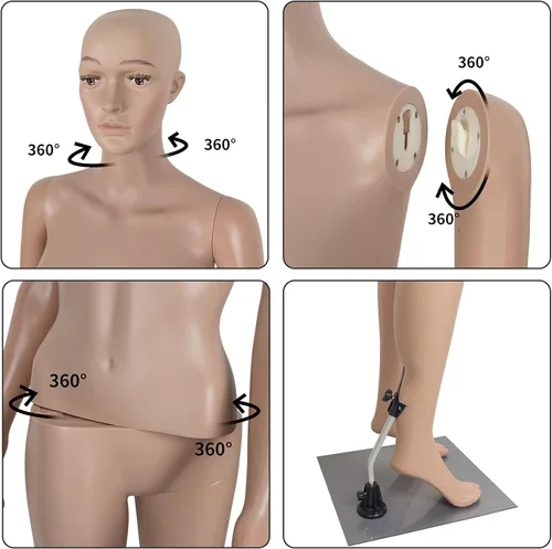 Vista 3 de Maniquí femenino de cuerpo completo realista ajustable, maniquí de exhibición con cabeza giratoria, forma de vestido para exhibición con base