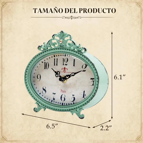 Vista 6 de NIKKY HOME - Reloj de mesa, estilo rústico francés, decoración de habitación vintage Battery-Operated Metal Table Clock, Silent Quartz Movement