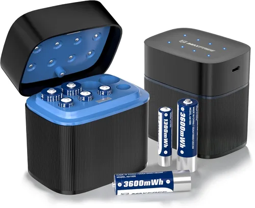 Vista 12 de Maxfree - Paquete de 8 baterías de litio recargables AA con cargador de doble propósito Negro