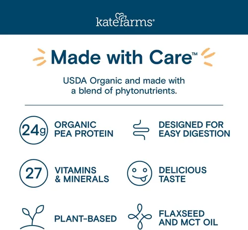 Vista 4 de KATE FARMS Fórmula Orgánica de Péptidos para Adultos 1.5, Natural, Fuente Única, Nutrición a Base de Plantas Hidrolizada para Alimentación Oral