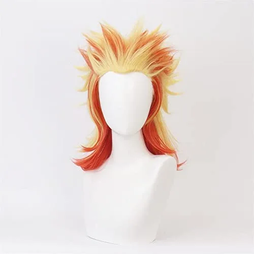 Vista 2 de Anime Demon Slayer Kimetsu No Yaiba Rengoku Kyoujurou Cosplay Peluca Hombres Mujeres Resistente al Calor Pelucas de Pelo Sintético Halloween