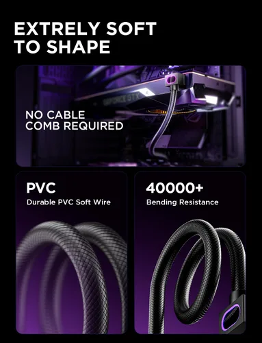 Vista 6 de AsiaHorse Hydrus-8PIN GPU PSU Cable de Extensión ARGB Luz, Cable de Extensión de Energía de Cobre de Diseño Minimalista Integrado, 2000W Potencia