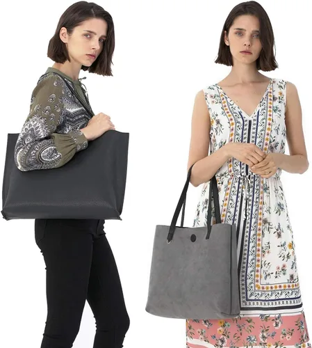 Vista 2 de Elegante bolso de mano reversible H1842 Negro/Gris