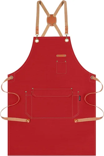 Vista 10 de Genixart Delantal de chef para hombres y mujeres con caja de regalo, delantal con espalda cruzada con bolsillos para cocina, cocina, hornear, Negro