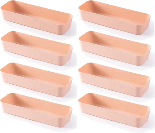 Vista 4 de SERENITA Organizador de cajones de plástico suave para cocina, tocador, baño, dormitorio, oficina, escritorio, clóset (2 grandes, 4 medianos, rosado)