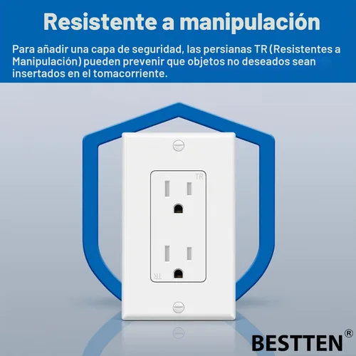 Vista 3 de BESTTEN Toma de corriente decorativa resistente a manipulaciones de 15 amperios, uso residencial y comercial, placa de pared incluida