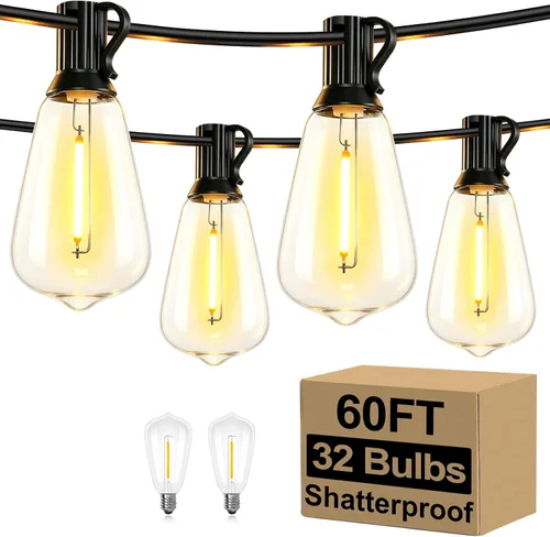 Vista 23 de Brightever Luces de Cadena para Exteriores de 25 Pies, Luces de Patio ST38 con 13 Bombillas Edison, Luces Colgantes Impermeables Conectables
