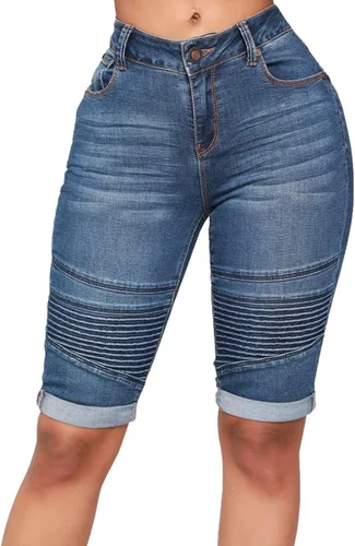 Vista 3 de Olrain - Pantalones cortos de mezclilla para mujer, de talle alto, desgastados y rasgados, de apariencia usada