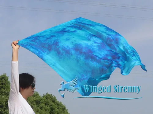Vista 4 de Winged Sirenny Banderas flexibles de alabanza porfética de adoración de danza, serpentina rectangular de 50 pulgadas (luna azul)