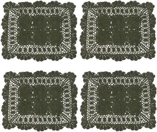 Vista 11 de kilofly Juego de 4 manteles individuales hechos a mano de algodón con encaje de ganchillo (juego de 4), color beige