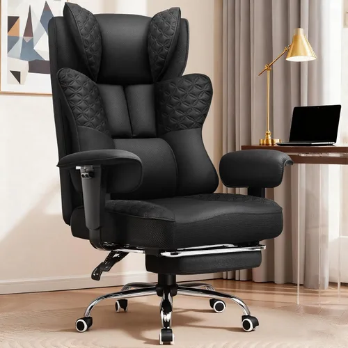 Vista 18 de GTRACING Silla de oficina grande y alta de 400LBS, ergonómica, de tela, diseño de lujo con relieve, silla para juegos con reposapiés, apoyabrazos