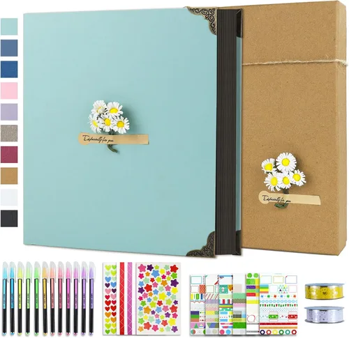 Vista 26 de Vienrose Kit de álbum de fotos de bricolaje con bolígrafos, cintas y calcomanías, 60 páginas, tapa dura de 8.5 x 11 pulgadas, 3 anillos, papel negro