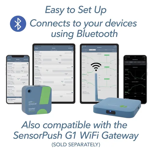 Vista 8 de SensorPush HTP.xw Sensor de temperatura inteligente y sensor de humedad - Termómetro, barómetro e higrómetro con monitoreo de aplicaciones, índice
