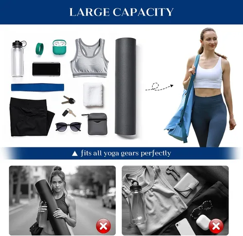 Vista 14 de Bolsa para esterilla de yoga Tumaz Correa de hombro ajustable y acolchada Se adapta a esterillas de hasta 26" Almacenamiento multibolsillo