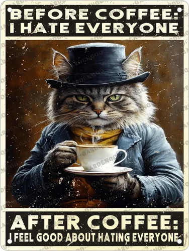 Vista 23 de Cartel de metal de café con diseño de perro y cafetería, diseño de pastor australiano, decoración de pared, 12 x 8 pulgadas