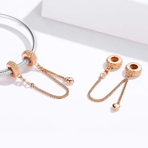 Vista 2 de ABAOLA - Dije con cadena de seguridad, con corazón de plata de ley 925, compatible con pulseras y collares Pandora